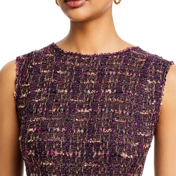 Misook Burgundy Tweed Sleeveless Fit & Flare Midi Dress - Picture 6 of 8